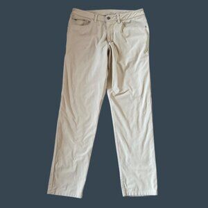 Mens 31 Olive Green Lululemon Pants With Zippered Pocket & Slim Fit Design